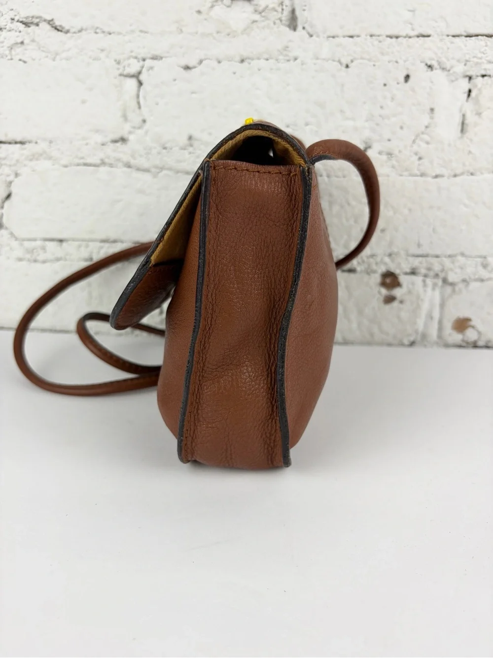 Fossil Brown Leather Mini Beaded Flap Crossbody Shoulder Bag VTG